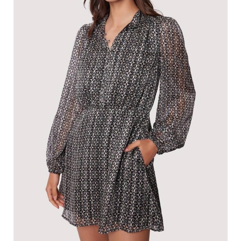 Lost+Wander Mira Black and Cream Button Front Bishop Puff Sleeve Blouson Dress M